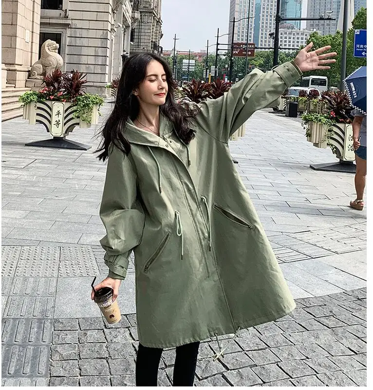 

Korea Brand new Fashion 2019 Fall /Autumn Casual Zipper Pockets Sashes Simple Classic Trench coat Chic Female windbreaker