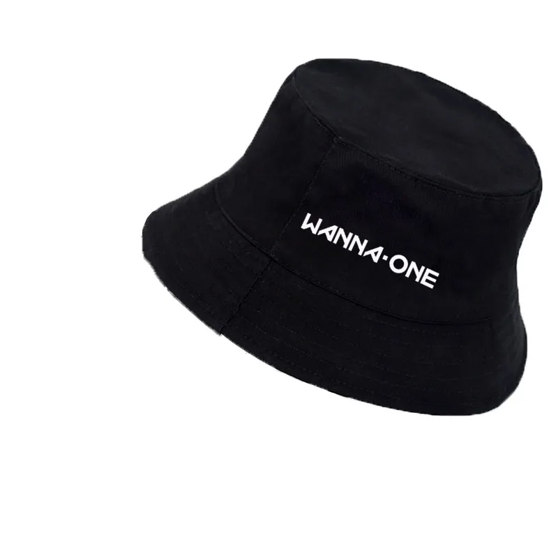 wanna one black IKFUNII kpop Twice Wanna One Кава Панама Шляпы простой солнцезащитный головной убор основной пляжный партнер Fanamde подарок(белый черный желтый - Цвет: wanna one black