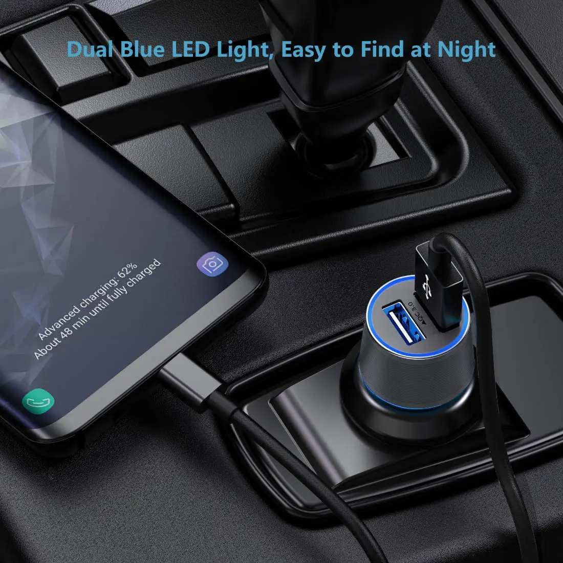 USB C автомобильное зарядное устройство, C Быстрая зарядка 3,0 двойной USB быстрое автомобильное зарядное устройство с кабелем type C 3.3ft usb зарядное устройство