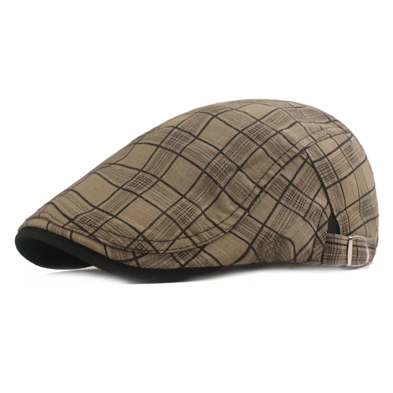 

Fibonacci Vintage Spring Summer Beret Men Women Hat Cotton Cabbie Flat Ivy Plaid Newsboy Cap