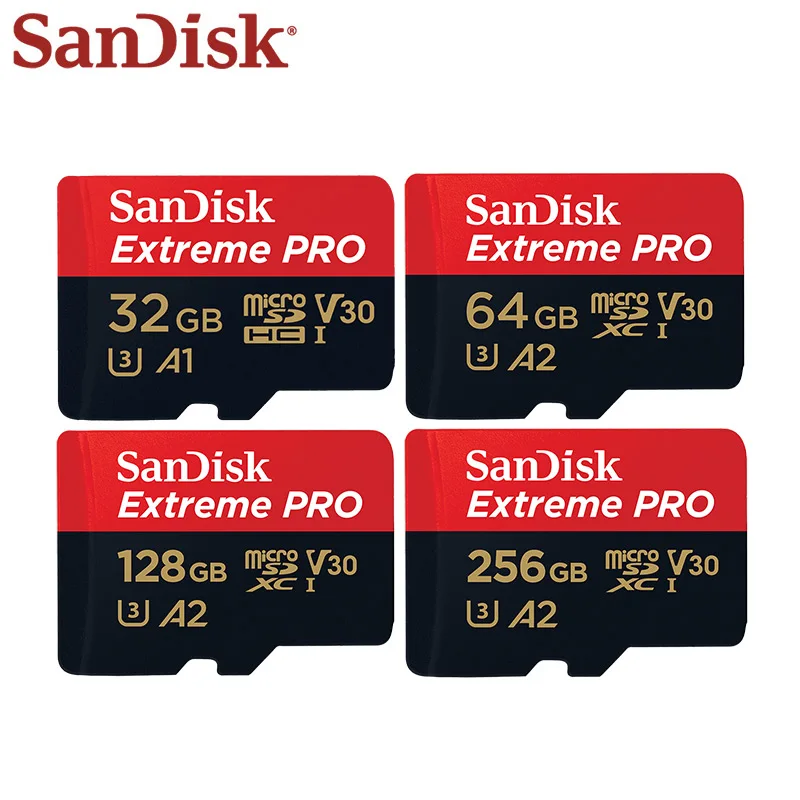 Карта Micro SD SanDisk Extreme Pro 128 ГБ 256 64 Гб U3 A2 SDXC V30 32 A1 SDHC Transflash TF-карта с SD-адаптером |