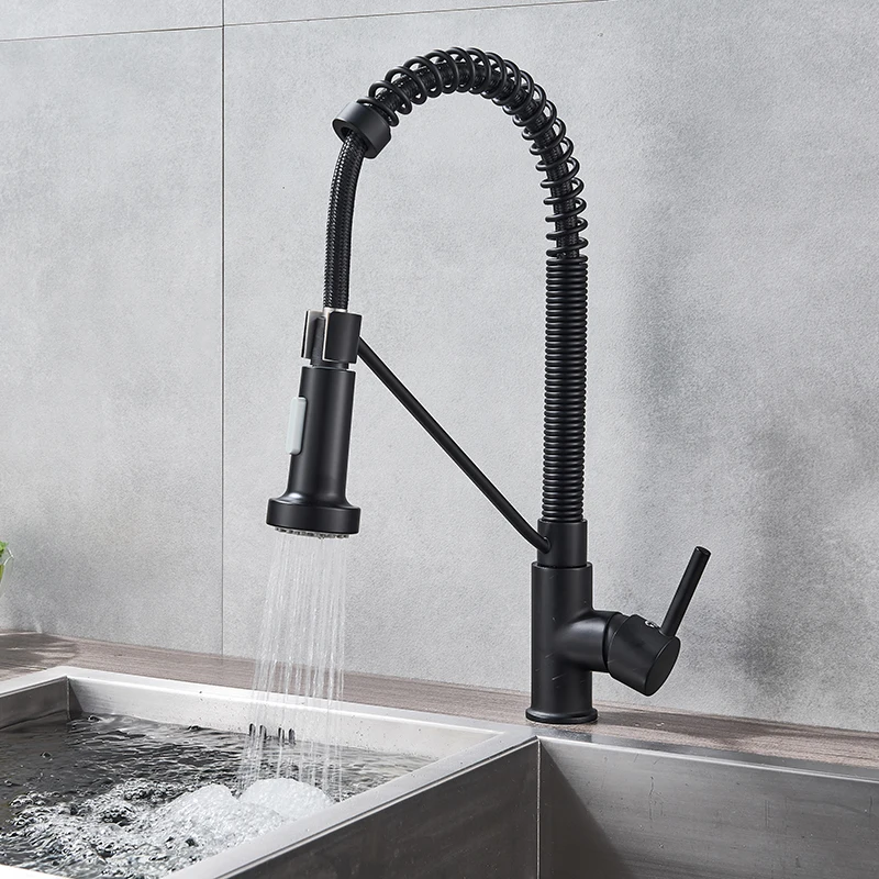 Chrome/ Black Style Kitchen Spring Faucet Pull Down Faucet Single Handle Water Mixer Tap 360 Rotation Kitchen Water Mixer Tap