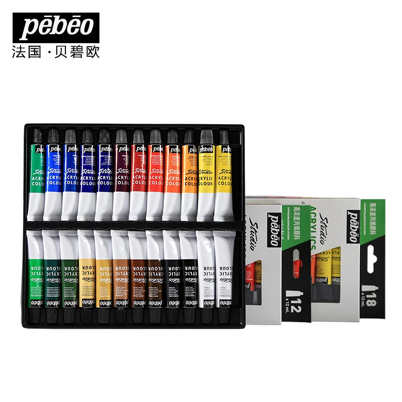 Pebeo 12/18/24 Color Professional Acrylic Paints 12ml Tubes Drawing Painting Hand-painted Wall Paint for Artist DIY Shoe Pigment cotton professional watercolor paper 20sheets sketch book student watercolor 18x26cm all for artist painted hand y9j3