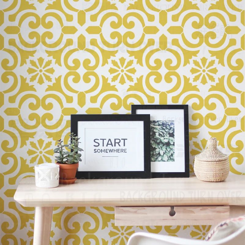 BackgroundTurnOver Damast-Bordüre Schablone - 120 Cm Barock Muster Für Wanddekoration