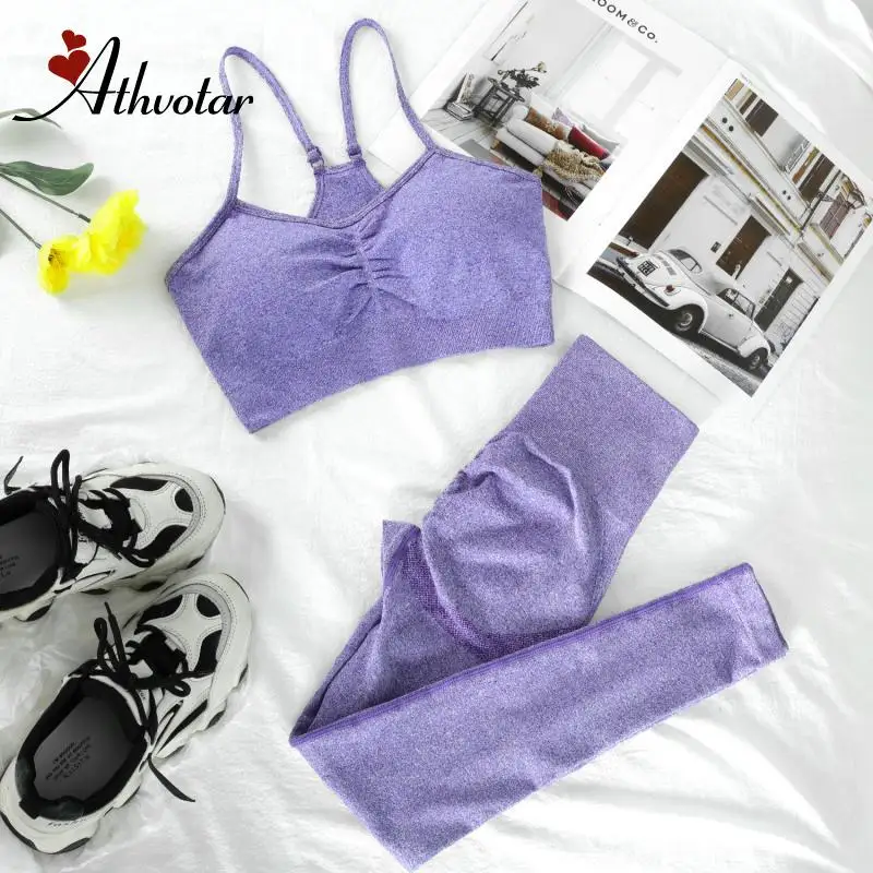 Seamless Gym Sets Fitness Sports Suits Womens Clothing High Waist Booty Leggings Bra Running Athletic Wear Yoga Set | Спорт и