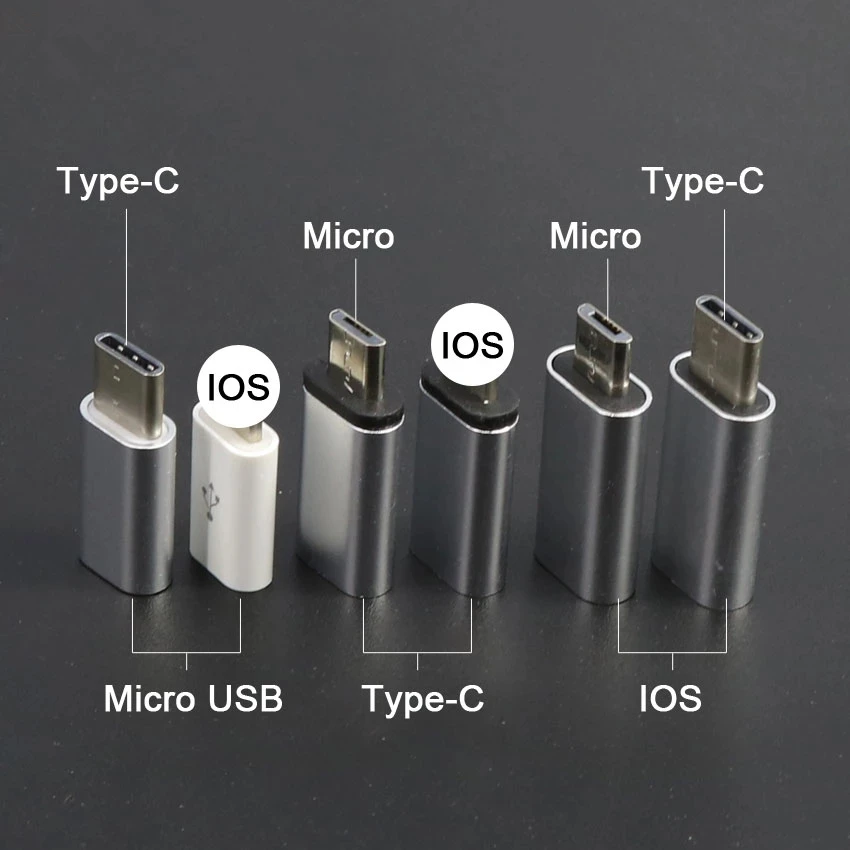 Silver Data Charging Cable Converter Adapter for IOS/Android Micro USB Type-C to 3.0 USB-C | Мобильные телефоны и