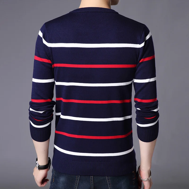 AIRGRACIAS Pullover Men Brand Clothing 2019 Autumn New Wool Slim fit Sweater Men Casual Striped Pull Jumper Men pull homme