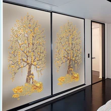Окрашенная Электростатическая стеклянная пленка Ретро Европейский цветной оконный шкаф для одежды Ванная Дверь Наклейка Окно матовое денежное дерево