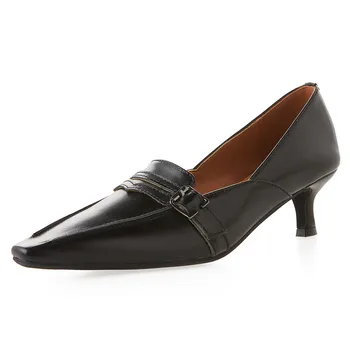 

Women's genuine leather thin high heel pointed toe slip-on pumps elegant ladies slim OL style soft comfort dress evening shoes