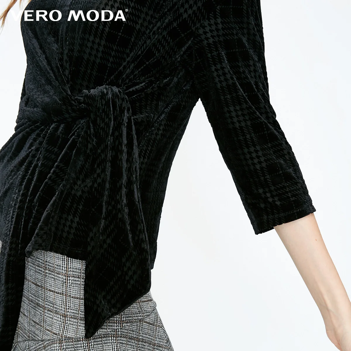 Vero Moda Женская Осенняя Приталенная футболка с круглым вырезом и ремешком 3/4 рукавом | 318330505