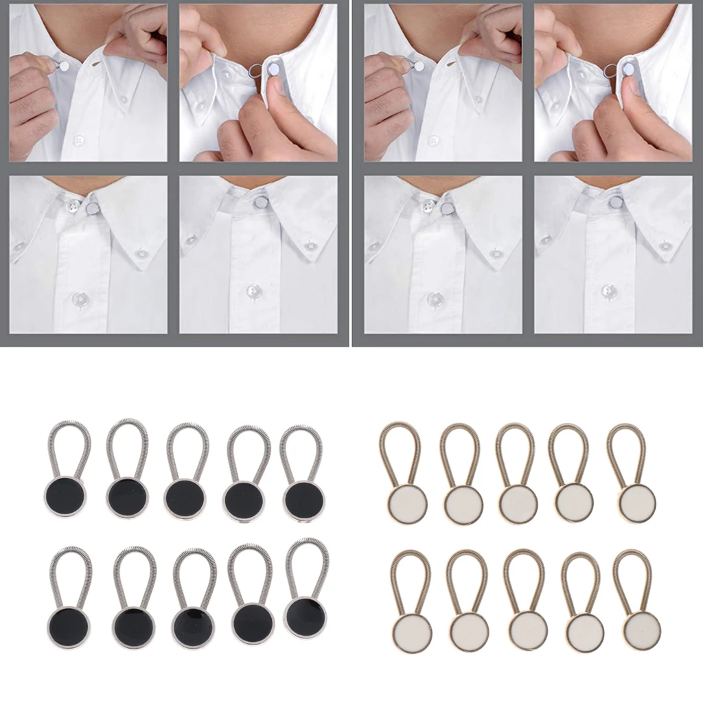 10 Pieces Metal Collar Button Extender Extension Spring Elastic For Shirt Dress Tuxedo Coat Pants Shirt