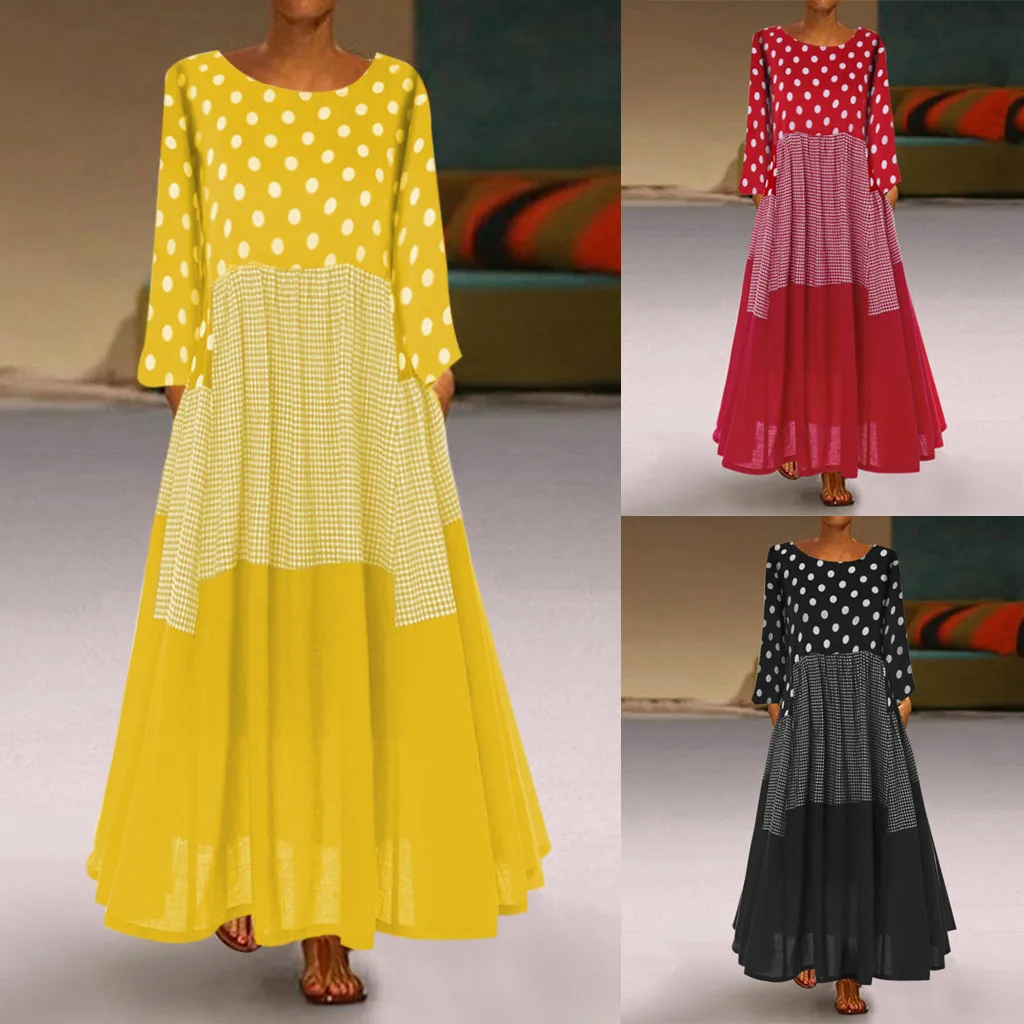 

2019 Summer dress Womens Striped Dot Long Boho Dress Lady Beach Summer Sundrss Maxi Dress dropshipping Vestido high quality#G1