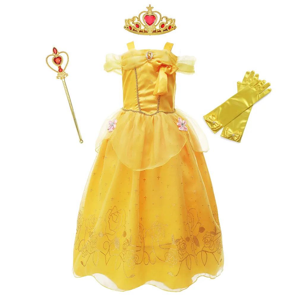 Belle Dress Set Спящая Красавица Принцесса Аврора платье и костюм малефисенты для маленьких девочек комикс Con злая королева косплей наряд Хэллоуин Маскировка - Цвет: Belle Dress Set