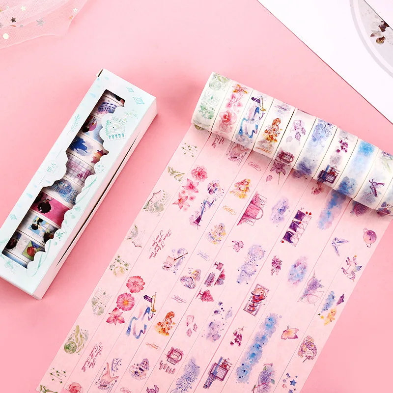 2 10 шт / комплект скотч декоративный завод скотч Kawaii декоративный скотч созидательный клейкая лента скотчи декоративные декоративные скотчи канцелярские товары washi tape цветной скотч декоративная лента скоч - Цвет: 2