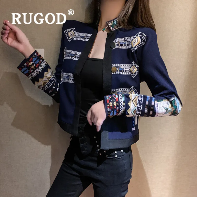 RUGOD, новое специальное поступление, женские куртки, осеннее пальто с воротником-стойкой и вышивкой, модная женская верхняя одежда в стиле панк для женщин