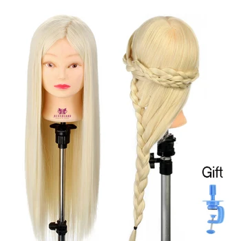 

26" Blond 30% Real Hair Training Head Mannequin Hairdressing & Training head Salon Practice Styling Hairdressing Doll + Clamp