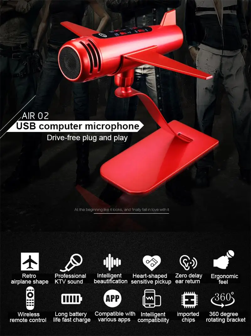 FELYBY Air-02 USB компьютерное караоке микрофон для подкачки Запись голоса игры микрофона кардиоид портативный Plug and Play Mic