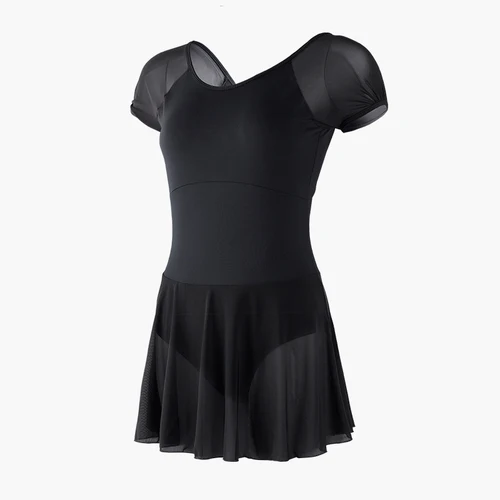 Black skirts Женское балетное платье гимнастическое трико с коротким рукавом балетная одежда танцевальная одежда с сетчатыми юбками - Цвет: Black skirts