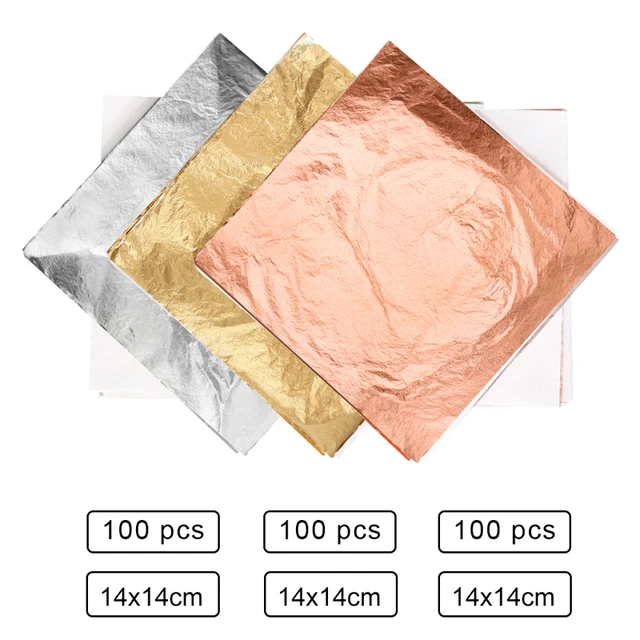 200× Imitation Gold Silver Leaf Sheets Foil Paper for Gilding