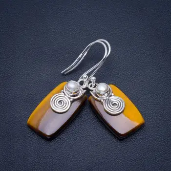 

Natural Tiger Eye and River Pearl Handmade Unique Cycle 925 Sterling Silver Earrings 1.5" B2770