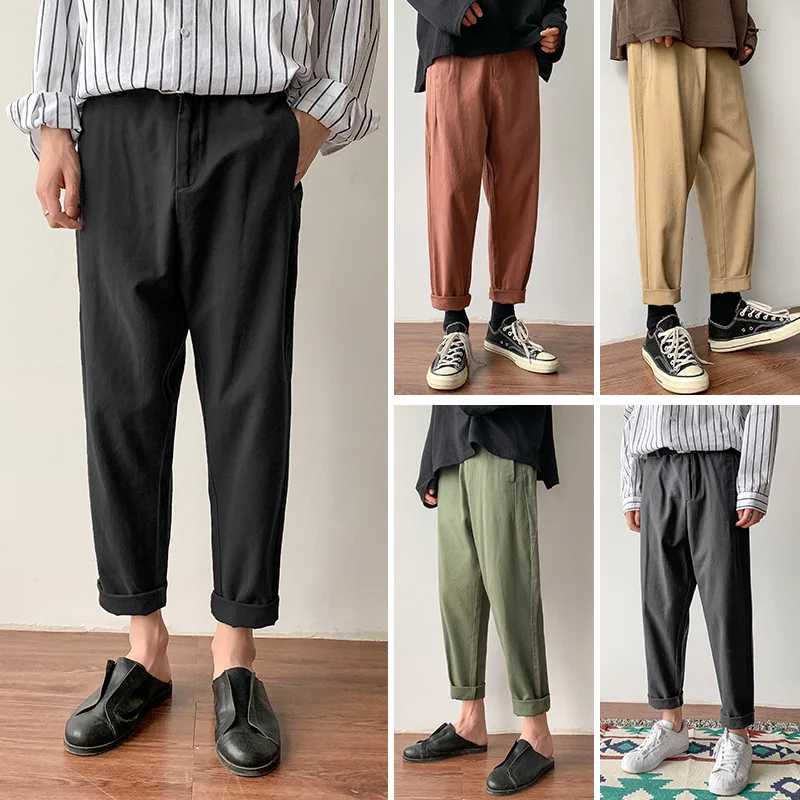 

Pants Men's Korean-style Trend Loose-Fit Versatile Capri Pants Spring And Autumn Casual Straight-Leg Trousers Students Handsome