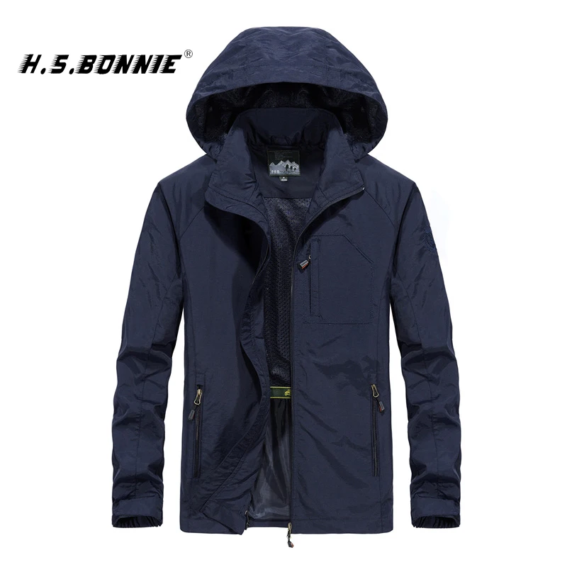 H. S. BONNIE весенняя куртка 6XL Водонепроницаемая мужская куртка с капюшоном тонкое повседневное спортивное пальто мотоциклетная модная верхняя одежда ветровка для мужчин