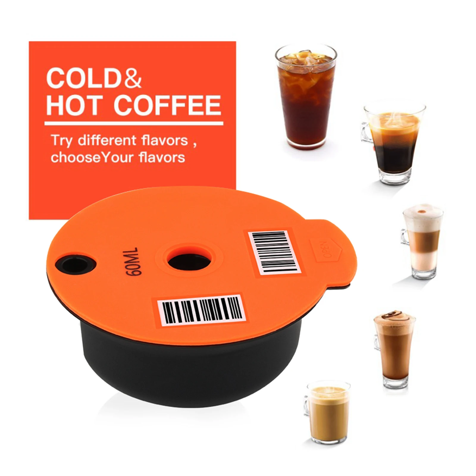Cápsulas de café reutilizables rellenables, slicono con tapa de cápsulas de café, compatibles con Bosch Tassimo, 60/180ml
