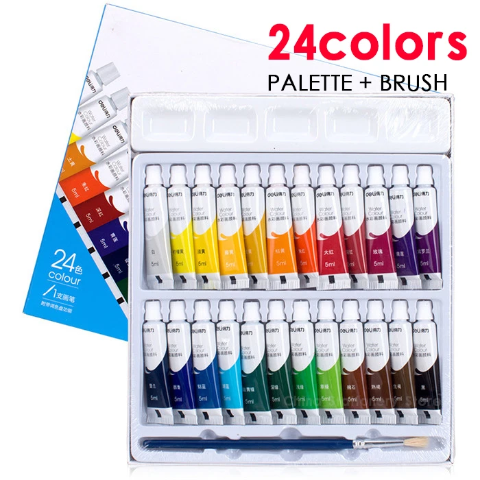 24 Color Watercolor Paints Mineral Paint Brush Set Portable Art Artist Student Painting Colorful Professional School Supplies