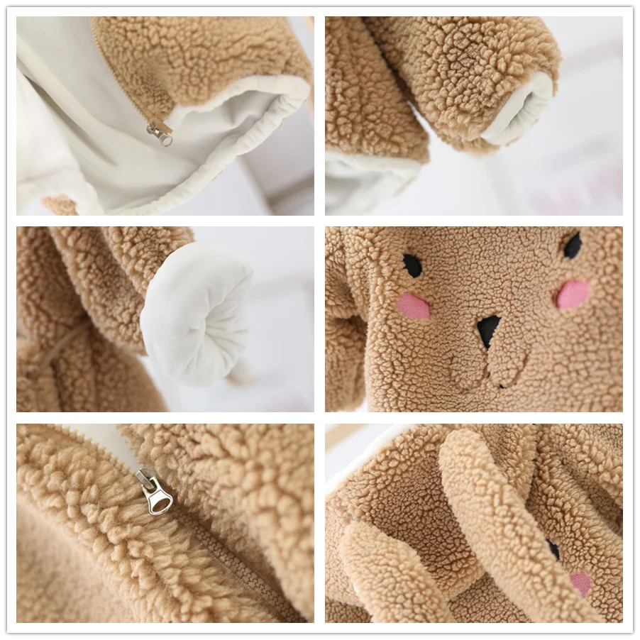 HKXN Toddler Baby Girls Winter Jacket Cartoon Rabbit Ears Faux Fur Hooded Warm Outwear Jacket Pocket Zipper Overcoat