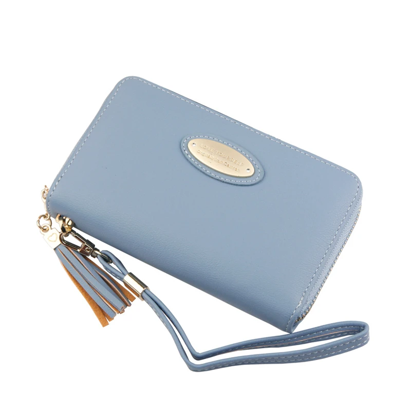 

Women Mid-length Zipper Solid Color Wallets Female Letter Metal Decoration Coin Purses Ladies Pu Leather Card Holder Clutch Bag