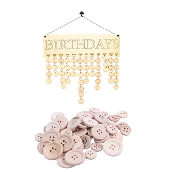

51 Pcs Accessories: 1 Pcs Calendar Board,Wood Birthday Reminder Board Birch Ply Plaque Sign & 50 Pcs Mixed Wooden Buttons Natura