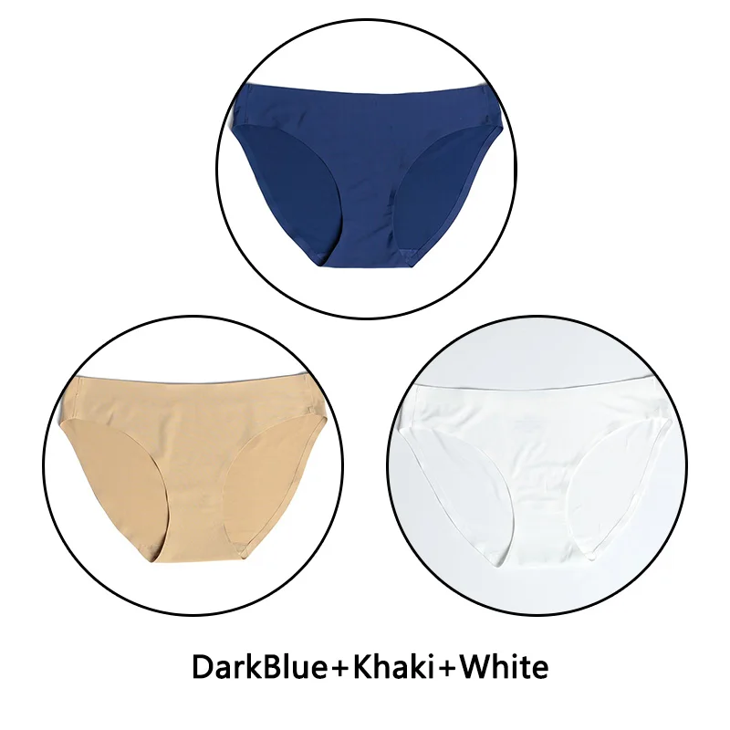 DarkBlue Khaki White 3 шт./партия, одноцветные трусы, бесшовные кружевные трусики с открытой промежностью, нижнее белье с низкой посадкой, XS-L, нижнее белье европейского размера, женское нижнее белье, большие размеры - Цвет: DarkBlue Khaki White