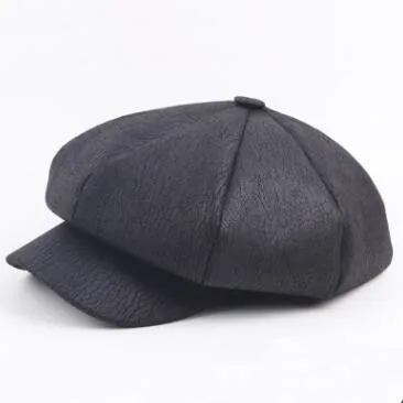 SILOQIN Snapback Новая модная кепка газетчика из искусственной кожи для мужчин осень-зима элегантная женская восьмиугольная кепка для отдыха брендовая шапка - Цвет: Black