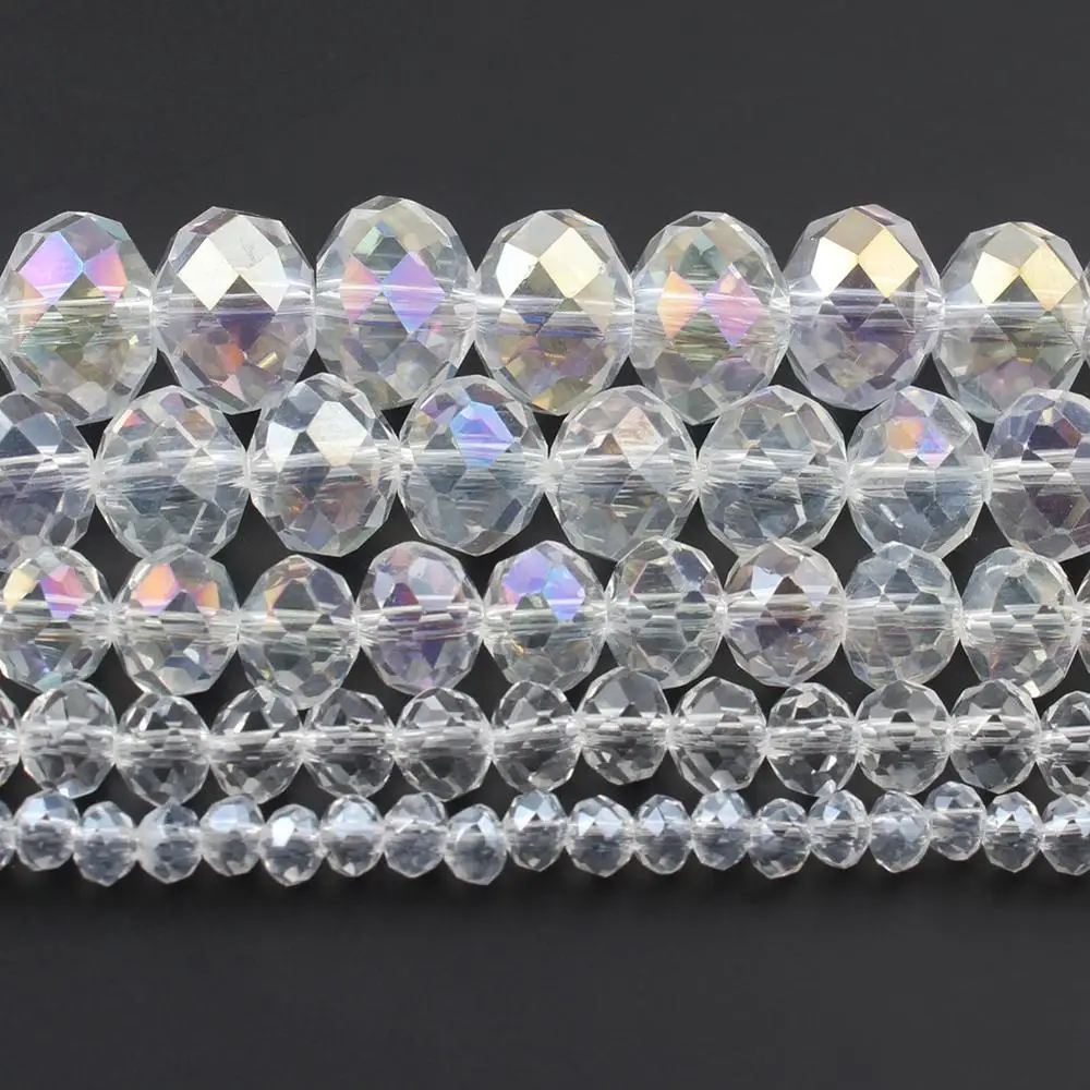 4/6/8/10/12mm Crystal Rondel Beads Wheel Faceted Glass Beads for Diy Bracelet Accessories Jewellery Making 15''/Strand Pick Size
