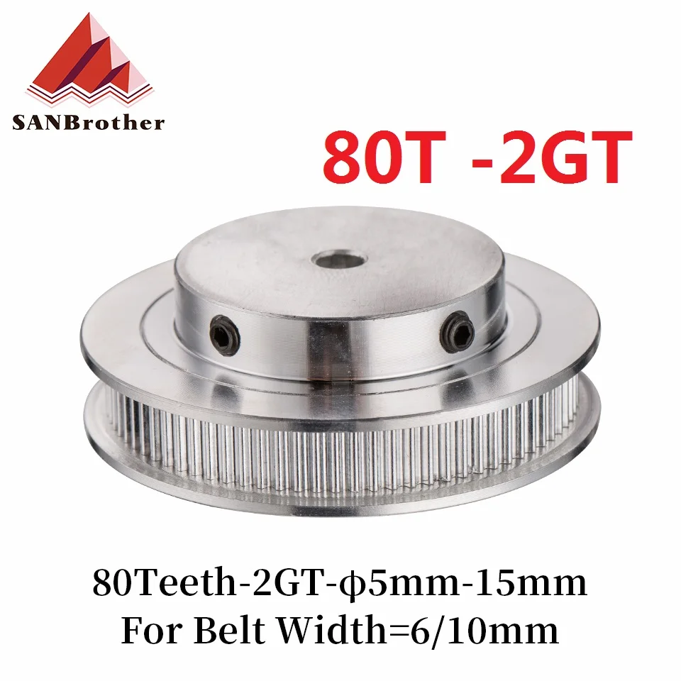 

3D Printer 80 Teeth 2M 2GT synchronous Pulley Bore 5/6/6.35/ 8/10/12mm for width 6mm 2MGT Timing Belt GT2 pulley Belt 80Teeth