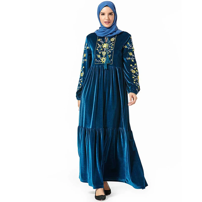 Jilbab бархат abaya Дубай турецкий хиджаб мусульманское платье Кафтан Исламская одежда Абая для женщин Caftan Grote Maten Dames Kleding