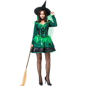 

Umorden Fantasia Adult Women Green Elf Witch Costume Cosplay Corset Dress Halloween Purim Carnival Party Mardi Gras Costumes
