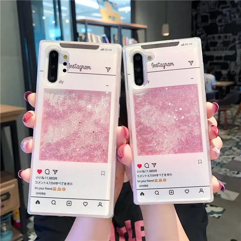 

For Samsung S10 5G Glitter Case Chat Page Dynamic Liquid Quicksand Case For Galaxy S8 S9 S10 Plus Note 10 Pro A30 A50 A70