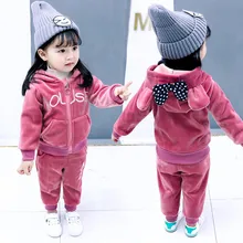 Теплый комплект одежды для маленьких девочек; зимние комплекты одежды из плотного плюша для маленьких девочек; толстовки+ штаны; Детский костюм; детская одежда