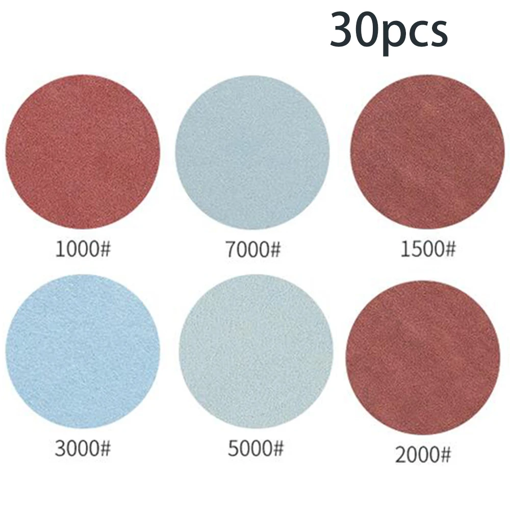 30 шт, 50 мм, 2 дюйма 1000/1500/2000/3000/5000/7000 Грит шлифовальные диски Крюк и петля круглый шлифовальным диском