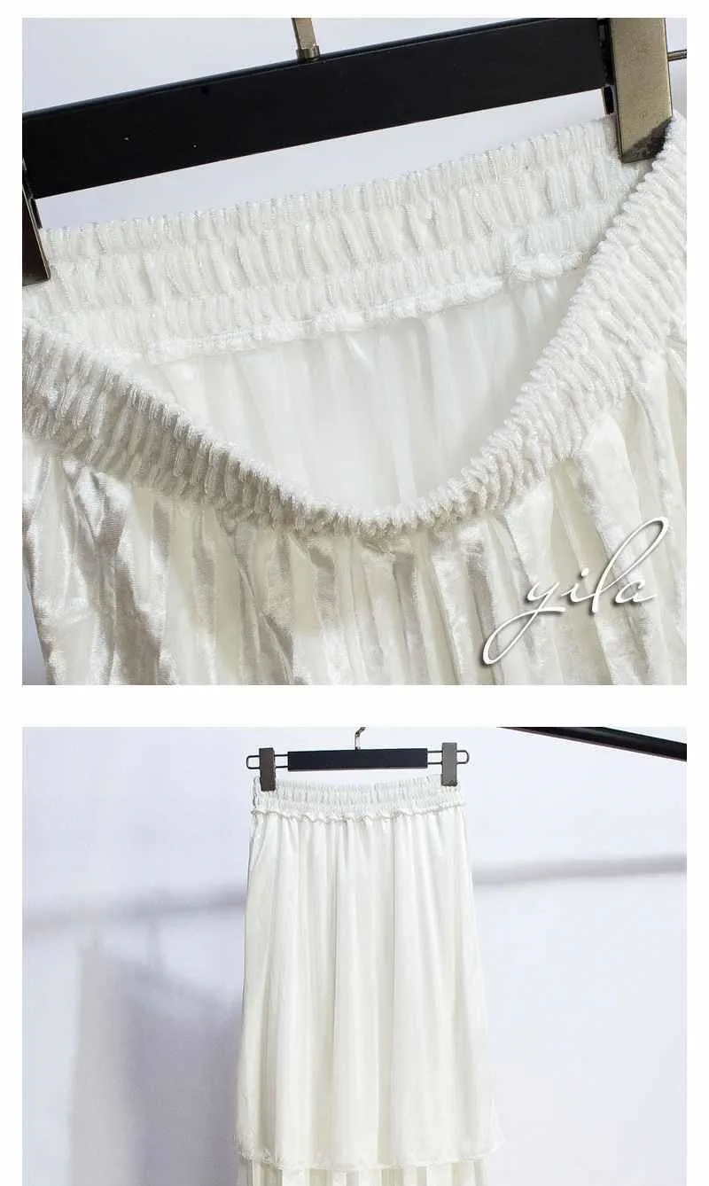 Белая длинная Плиссированная юбка, осень, новинка, Женская бархатная юбка макси, зимняя, высокая талия, элегантная, тюль, длинная, плиссированная, вечерние, юбка, Mujer Saias