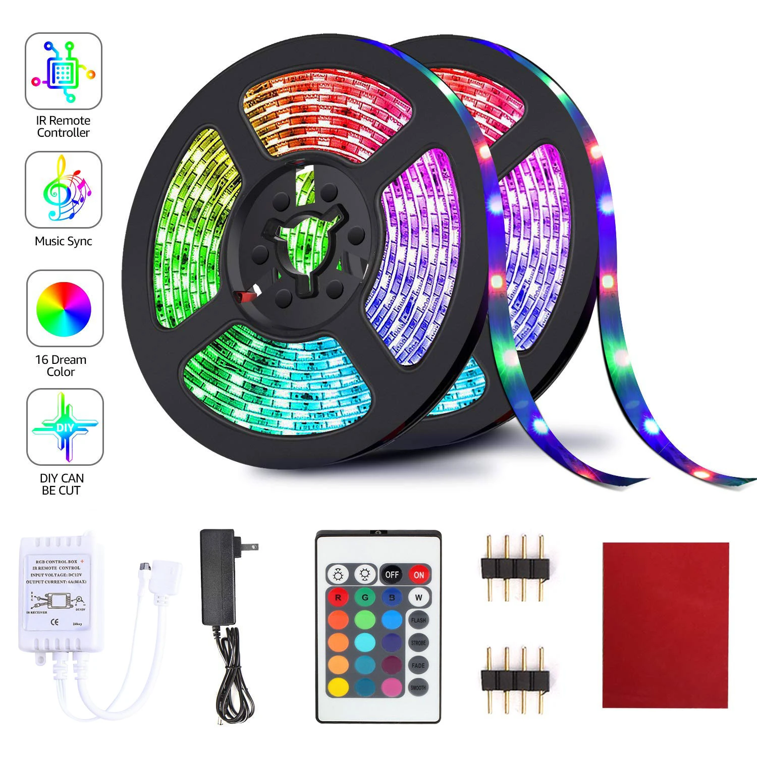 Binval RGB светодиодный 10 м Светодиодные полосы света музыкальной синхронизации Цвет Изменение 20/24/44-клавишным ИК-пульт дистанционного управления для дома вечерние для дома и улицы - Испускаемый цвет: 24key IR Control