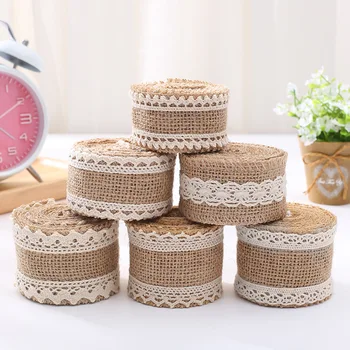

2m 5cm Natural Jute Burlap Ribbon Rustic Vintage Wedding Decor Hessian Lace Jute Roll Party Supplies WB1811