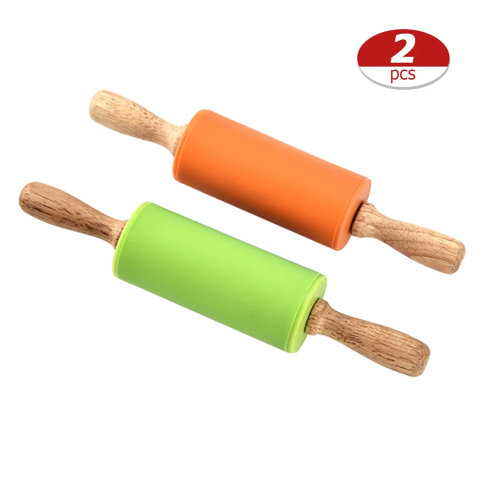 2 шт. силиконовая Скалка тесто ролики с антипригарным покрытием деревянная ручка Кухня выпечки Пособия по кулинарии Инструменты Ролик миксер для теста