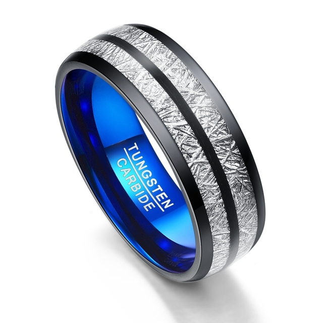 Men's Fashion Black Tungsten Carbide Ring Gold Plated Grooved Line AAA Cubic Zirconia Wedding Band 8mm Men's Jewelry