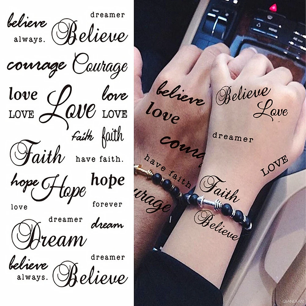 Black Alphabet Letter Temporary Tattoo Sticker Arm Sleeve Love Word Heart  Lightning Fashion Fake Body Leg Finger Women Totem - AliExpress, image size:1000x1000