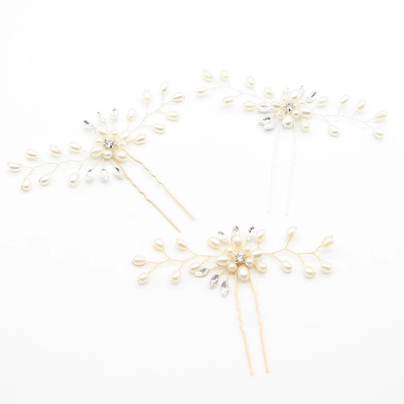 

Clips Crystal Wedding Bridesmaid Bridal Grips Hair Pins Pearls Diamante Flower