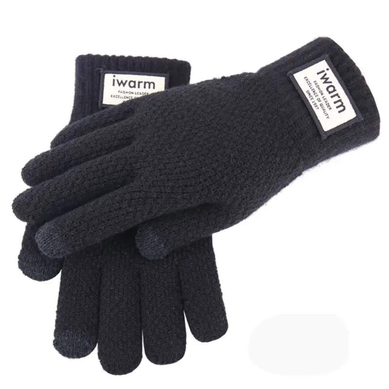 Для мужчин и женщин утолщенные вафельные вязаные зимние перчатки сенсорный экран кончики пальцев эластичные манжеты тепловая мягкая подкладка Теплые жаккардовые варежки