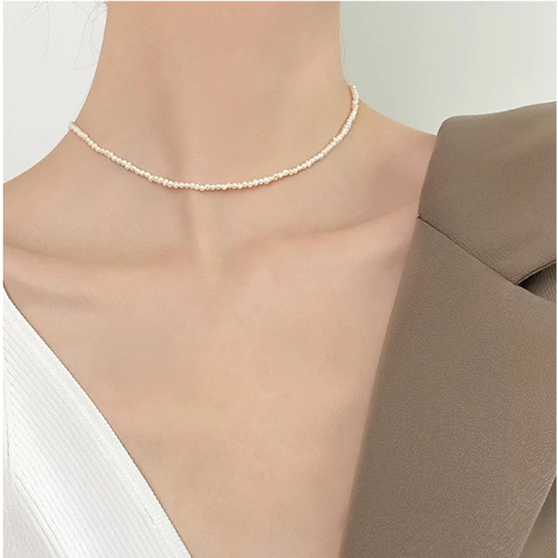 3-5mm Natural Freshwater Pearl Pendant Necklace Silver Necklace 925 Sterling Silver Fine Jewelry for Women Gift New Fashion NK120