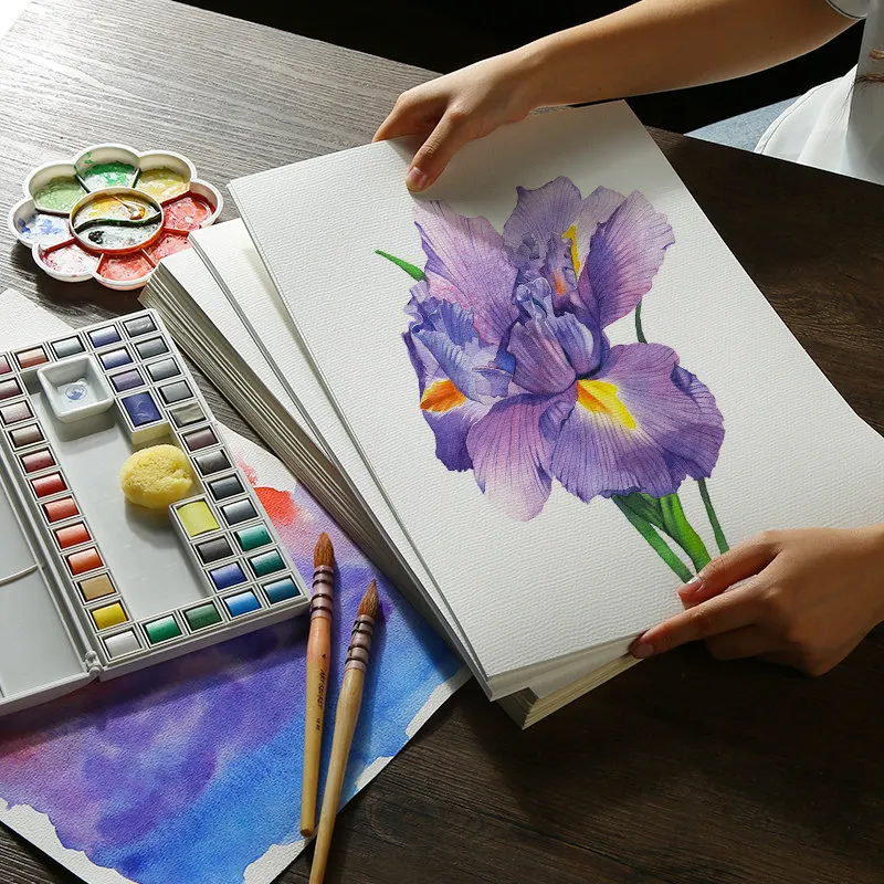 

8K Watercolor Gouache Painting Wood Pulp Paper 20Sheets Water Color Transfer Paper For Beginner Hand Painted Watercolor Book